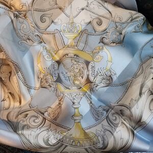 Nouveautes 100% Silk Scarf Sheer Blue Beige Gold Grecian Theme 34" Square VTG